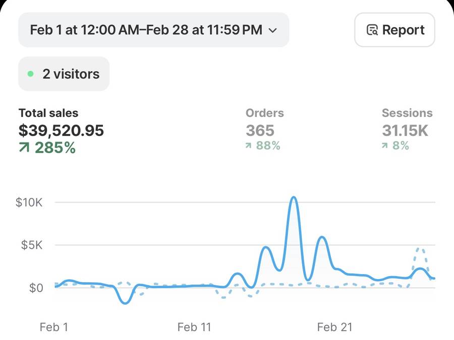 Shopify: $39,520.95 in one month, up 285%